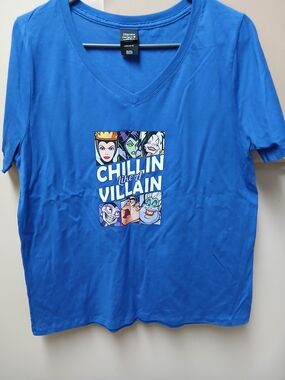 Hanes Royal Blue V-Neck Tee with Colorful Villain Graphic